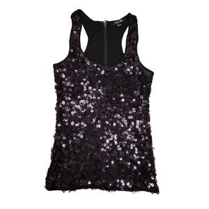 Forever 21 Black Sequin Racerback Tank Top Y2K Full Zip Back Womens Large Bella